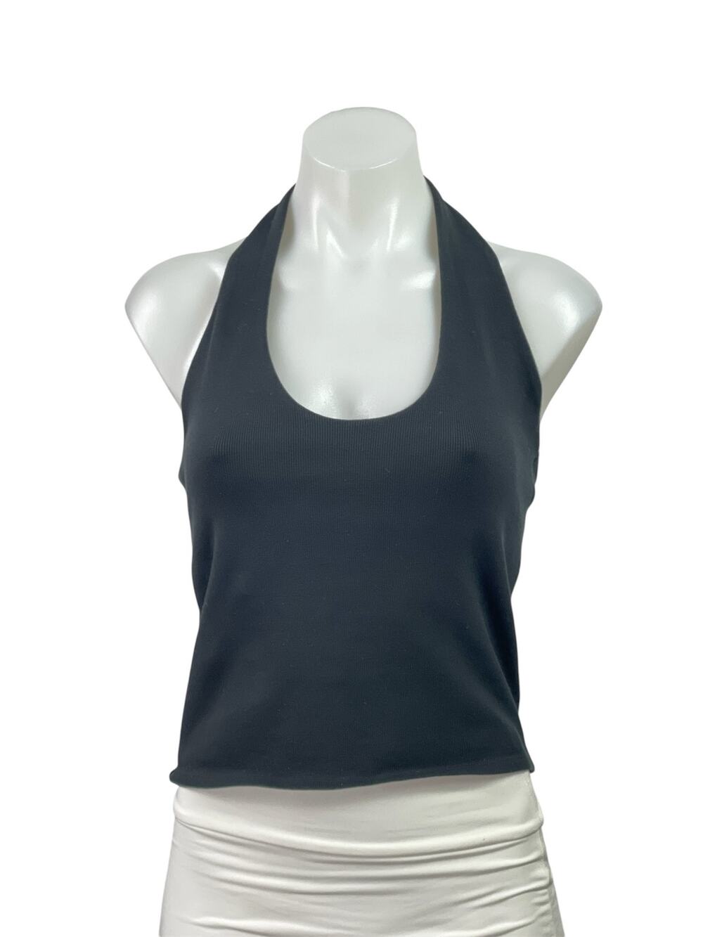 Zara Womens Black Knit Racerback Sleeveless Cropped Open Back Tank Top Size L